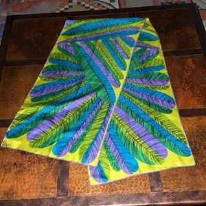 Vera Feather Motif Scarf Oblong 64” X 15”
